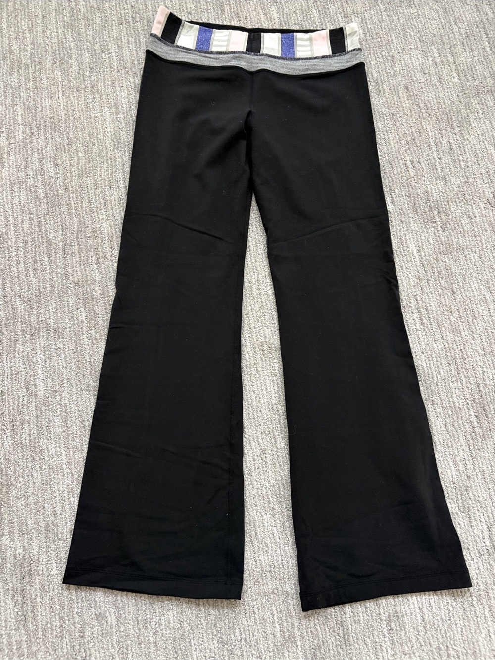 lululemon athletica Black Flared Leggings with Striped Waistband
